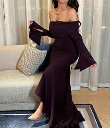 Elegant Long Crepe Evening Dresses With Ruffles Mermaid Bateau Neck Asymmetrical Length Zipper Back Prom Dresses Party Dresses for Women