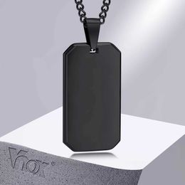 Strands Vnox mens dog tag necklace geometric rectangular pendant with Cuban chain black silver stainless steel casual necklace 240424