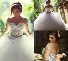 White wedding dress and skirt multilayer net back strap small neck long sleeved sequins sparkling drain back cheap 8347414