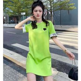 Paris Fashion Summer Womens Casual Dress Designer High-end Round Neck Sexy Long t Shirt Luxury Triangle Paste