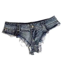 Women's Shorts 2022 New Womens Sexy Low Waist Tassel Denim Shorts Jeans Thong Short Feminino Beach Summer Y240425