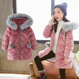 Down Coat Children Winter Style Cotton-padded Clothes Big Boy Solid Colour Large Fur Collar Fuzzy Ball Pendant Dragonfly Cotton Korean