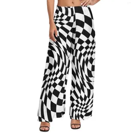 Women's Pants Abstract Striped High Waist Black And White Geometric Trendy Trousers Street Wear Custom Wide Leg