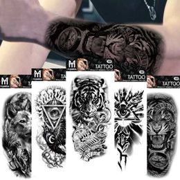 Tattoo Transfer Waterproof Temporary Fake Tattoo Upper Arm Human Wolf Head Totem Arabic Text One-time Fake Tattoo Male Female Stickers 240426