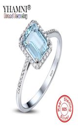 YHAMNI Original 100 925 Sterling Silver Ring Fashion Wedding Engagement Jewellery Sky Blue CZ Crystal Ring For Women Gift ZR539942873730727