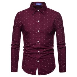 Men's Casual Shirts 2021 Fall Men Long Sleeve Plus Size Shirt Boat Anchor Print Blouses For Dress Camisas Hombre351D