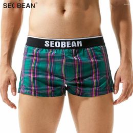 Underpants SEOBEAN Cotton Underwear Men Plaid Boxers Home Casual Boxer Shorts Sleepwear Penis Pouch 2024