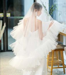 Wedding Hair Jewelry 1T Short Wedding Veil Ruffled Edge Tulle Bridal Veil With Comb Fluffy Bride Veils Wedding Accessories