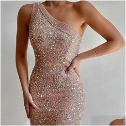 Urban Sexy Dresses Sequin Party Evening Long Dress Women One Shoder Cocktail Prom Strapless Ball Gown Sleeveless Slit Maxi Drop Delive Dhzrh