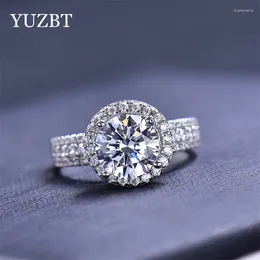 Cluster Rings YUZBT 18K White Gold Plated 925 Sterling Silver 2 Ct Brilliant Cut Diamond Past D Color Moissanite Ring Wedding Jewelry