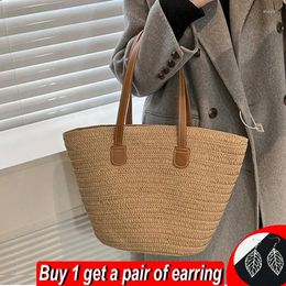 Evening Bags Summer Straw Shoulder Bag Female Large Capacity Totes Handbag Holiday Beach Woven Rattan Armpit Travel Shopping Purse