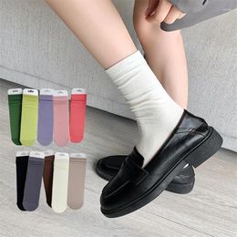 Women Socks Women's Simple Solid Color Breathable Girls Crew Preppy Style Fashion Comfort Female Pile Up Plain Soft