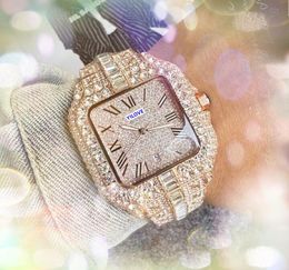 Shiny Starry Men's Chronograph Watch Day Date Full Diamonds Ring Bezel Clock Quartz Battery Core Square Roman Tank Iced Out Hip Hop Wristwatch montre de luxe gifts