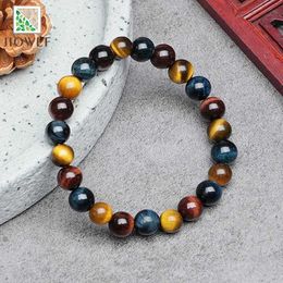 Beaded Natural Tri Color Tiger Eye Stone Ball Bracelet Womens Anime Mens Gift Jewelry 6/8/10/12mm