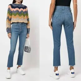 Women's Pants Denim Jeans 2024 Waist Single-breasted Slim Straight Ankle-length