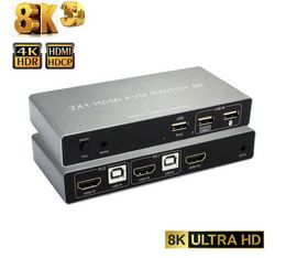 8K 60Hz HDMI KVM Switch 2x1 4K 120Hz HDMI USB KVM Switcher Selector 2 in 1 out HDR HDCP2.3 for 2 PC Share Mouse Keyboard Monitor