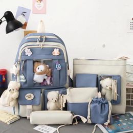 Backpack Kawaii 4pcs Set School Bags Girls Cute Bear Doll Canvas Large Capacity Sweet Junior High Backpacks