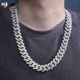Strands ULJ 14mm Prong Miami Cuban Link Chain Ice Out Necklace Silver Shining Rhinestone Womens Hip Hop Jewellery 240424