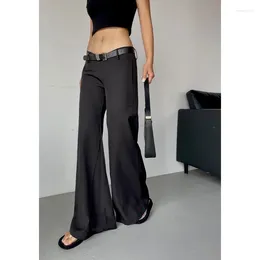 Women's Pants Casual WOMENGAGA Low Waist For Summer Loose Wide Leg Black Belt Fashion Korean Women Trousers Sexy TV3