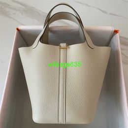 Picotin Leather Totes Pure Hand Sewn Beeswax Thread Imported Tc Top Layer Cowhide Portable Vegetable Basket Water Bucket Genuine Leather Wom have logo HB3HYI