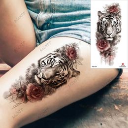 Tattoo Transfer Waterproof Temporary Tattoo Sticker Tiger Rose Flower Butterfly Dragon Whale Wolf Bird Fake Tatto Flash Tatoo Tato for Women 240427