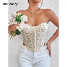 Women's Tanks Yimunancy Boho Floral Strapless Crop Top Women Summer Sexy Camisole Vintage Backless Party