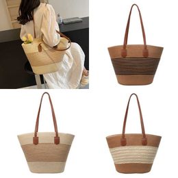 Striped Beach Bags Female Evening Women's Bag Summer Woven Large Capacity Casual and Versatile Rattan Grass