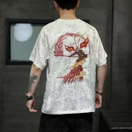 Qitian Dasheng Chinese Style Men's Short Sleeve T-shirt Ice Silk Thin China-chic Sun Wukong Garment Heavy Industry Embroidery