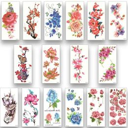 Tattoo Transfer 16Pcs/SetWaterproof Temporary Fake Tattoo StickersWater TransferColored Flowers Body Art for WomenGirlBeautiful Sexy Makeup 240426