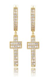 18K Gold Plated Iced Out Cross Earrings Charm CZ Stud Earring Mens Hip Hop Jewellery Gift6581816