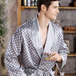 Socks Men's Robe Nightgown Satin Kimono Bathrobe Gown Casual Sleepwear Plus Size Print Gold Home Dressing Gown 3xl 4xl 5xl