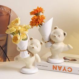 Vases Nordic Bouquet Resin Teddy Bear Vase Ornaments Living Room TV Cabinet Desktop Flower Arrangement Container Home Decoration