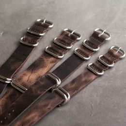 Onthelevel Leather Nato Strap 20mm 22mm 24mm Zulu Strap Vintage First Layer Cow Leather Watch Band With Five Rings Buckle #E CJ191207s