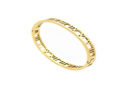 Baoliren Titanium Steel Roman Numerals Jewellery Yellow Gold Hollow Out Bangle for Women T2004238060813