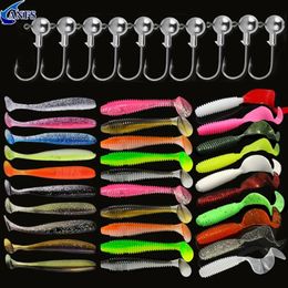 10pcs30pcs Soft Fishing Lures Kit Silicone Lure Set Artificial Bait Worm with Crank Jig Head Hook 240416