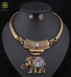 Vintage Jewelry Sets Statement Colorful Resin Elephant Necklaces Pendants Antique Silver Stud Earrings Sets For Women88001236584841