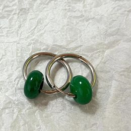 Stud Earrings Unique Green Jade Round Stainless Steel Hoop For Women Vintage Elegant Earclip Statement Jewelry
