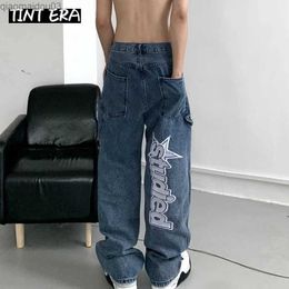 Men's Jeans Tint Ear Hiphop Letter Embroidery Y2K denim jeans loose straight pants wide leg Trousers for Men Couples Streetwear Cargo KoreaL2404