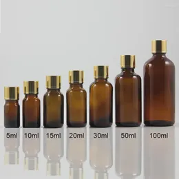 Storage Bottles Gold Aluminium Screw Lid With 5 Ml Amber Glass Dropper Bottle Manufacturer China
