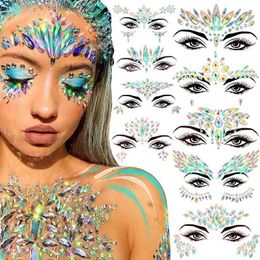 Tattoo Transfer Sexy Face Tattoo Stickers Glitter Fake Tattoos Rhinestones for Woman Temporary Tattoos Party DIY Kids Holiday Face Jewels Tattoo 240426