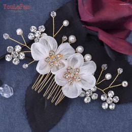 Headpieces YouLaPan Bride Flower Hair Clip Handmade Wedding Rhinestone Headwear Holiday Girl Gold Colour Comb HP151