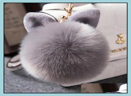 Keychains Fashion Accessories Fur Pom Keychain Fake Rabbit Ball Key Chain Porte Clef Pompom De Fourrure Pompon Bag Charms Bunny Ke6009366