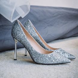 Shiny Glitter Silver High Heels Shoes For Woman Pumps heels 2024 New Fashion Bridal Wedding Shoe Shiny Sequin Pump Fashion Party Sexy High Heeled Womens Shoes Pumps