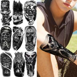 Tattoo Transfer 3D Joker Halloween Temporary Tattoos For Women Men Realistic Lion Compass Wolf Pirate Vampire Fake Tattoo Sticker Tatoos Clown 240426