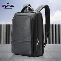 Backpack Bopai High Quality Leather Large Capacity Simple Fashion Travel Women Men Student Computer Bag Mountaineering Backpacks