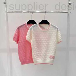 Women's T-Shirt designer French style small fragrant hollowed out slightly transparent wool thin round neck short sleeved 24 summer top knitted sweater new 2KTG