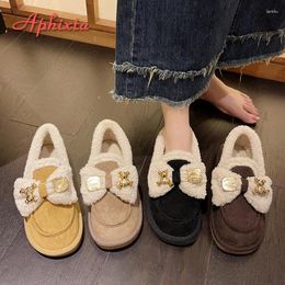 Casual Shoes Aphixta 3.5cm Flat With Women Rubber Sole Furry Loafers Flats Metal Buckle Slip On Woman Winter Warm Plus Size 41