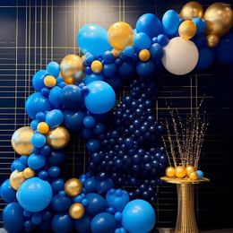 Party Decoration 142pcs Set 32.8ft Blue Aluminium Foil For Birthday Streamers Decorations Latex Balloon Hanging Swirls