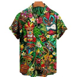 Men's Casual Shirts Tiki Moai 3D Printed Hawaiian Shirts For Men Clothes Vintage Civilization Horror Skull Graphic Blouses Casual Y2k Beach Shirts 240424