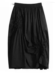 Skirts High Elastic Waist Black Irregular Pleated Design Casual Half-body Skirt Women Fashion Tide Spring Autumn X800
